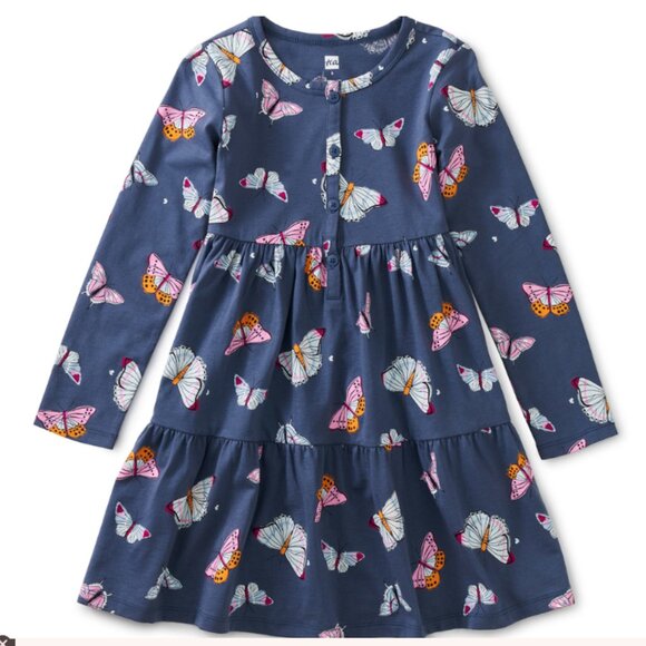 Tea Collection Other - 3T Tea Collection Butterfly Long Sleeve Tiered Henley Dress